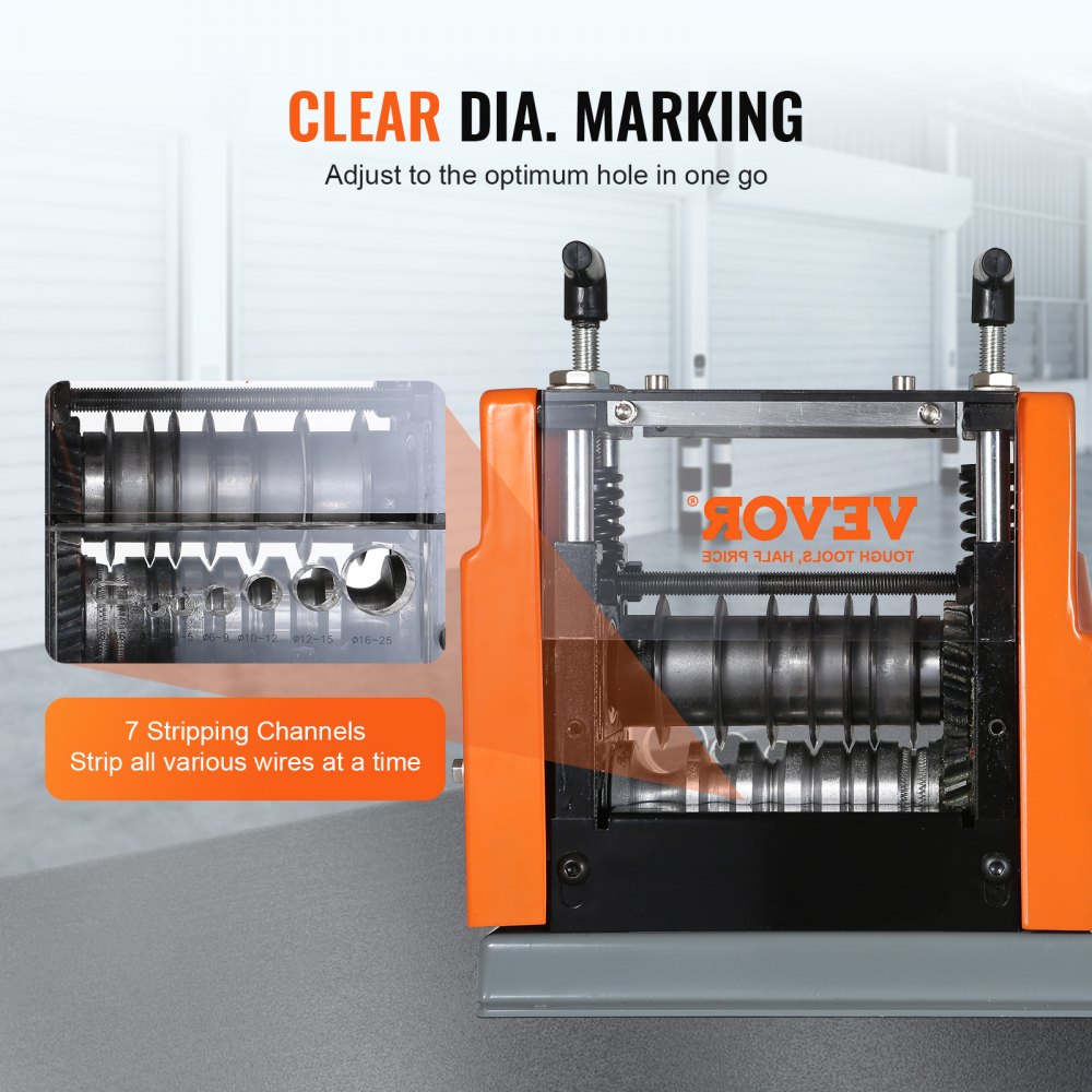 Automatic Wire Stripping Machine, 0.06``-0.98`` Electric Motorized Cable Stripper, 60 W, Wire Peeler with Visible Stripping Depth Reference, 6 Round & 1 Flat Channels for Scrap Copper Recycling