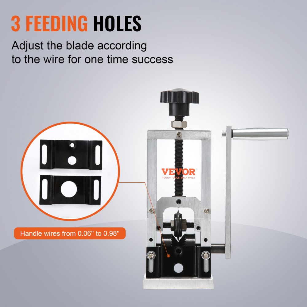 Manual Wire Stripping Machine, 0.06``-0.98`` Copper Stripper with Hand Crank or Drill Powered, Visible Stripping Depth Reference, Portable Aluminum Frame Wire Peeler for Scrap Copper Recycling