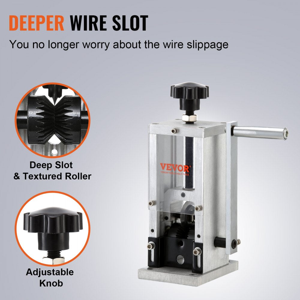 Manual Wire Stripping Machine, 0.06``-0.98`` Copper Stripper with Hand Crank or Drill Powered, Visible Stripping Depth Reference, Portable Aluminum Frame Wire Peeler for Scrap Copper Recycling
