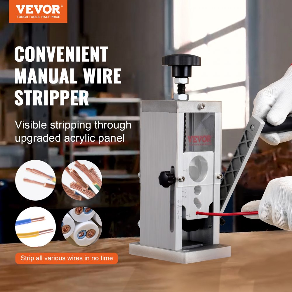 Manual Wire Stripping Machine, 0.06``-1.5`` Copper Stripper with Hand Crank or Drill Powered, Visible Stripping Depth Reference, Portable Aluminum Frame Wire Peeler for Scrap Copper Recycling