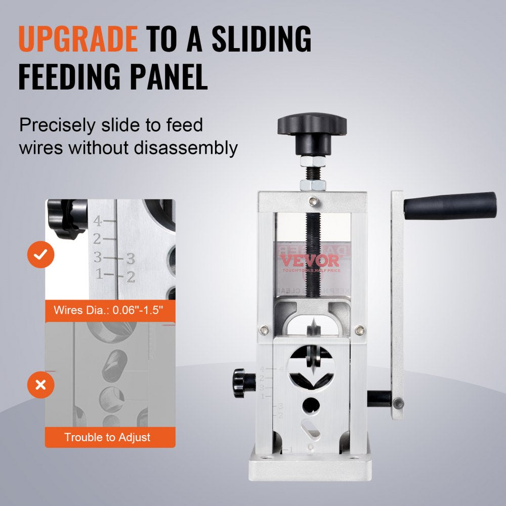 Manual Wire Stripping Machine, 0.06``-1.5`` Copper Stripper with Hand Crank or Drill Powered, Visible Stripping Depth Reference, Portable Aluminum Frame Wire Peeler for Scrap Copper Recycling