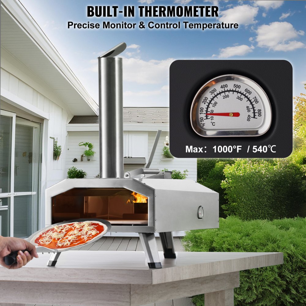 12" Outdoor Pizza Oven Portable Wood Pellet Pizza Oven Stainless Steel BBQ