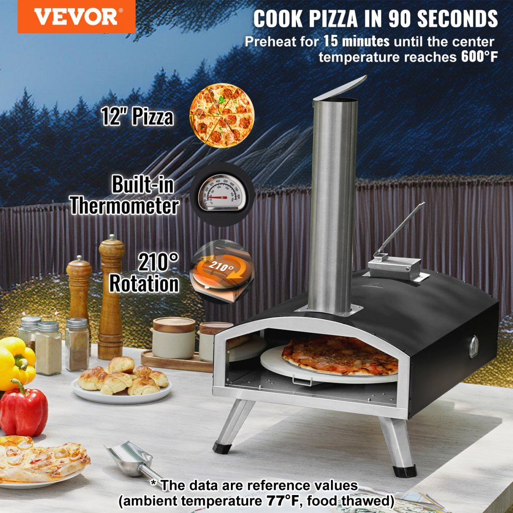 12" Outdoor Pizza Oven Portable Wood Pellet Pizza Oven Camping w/ Rotation