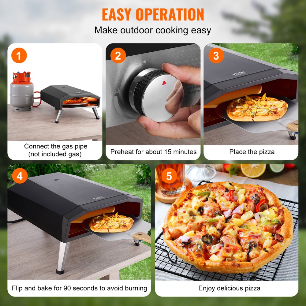 13" Outdoor Pizza Oven Portable Gas Oven Iron Spray Foldable for Camping