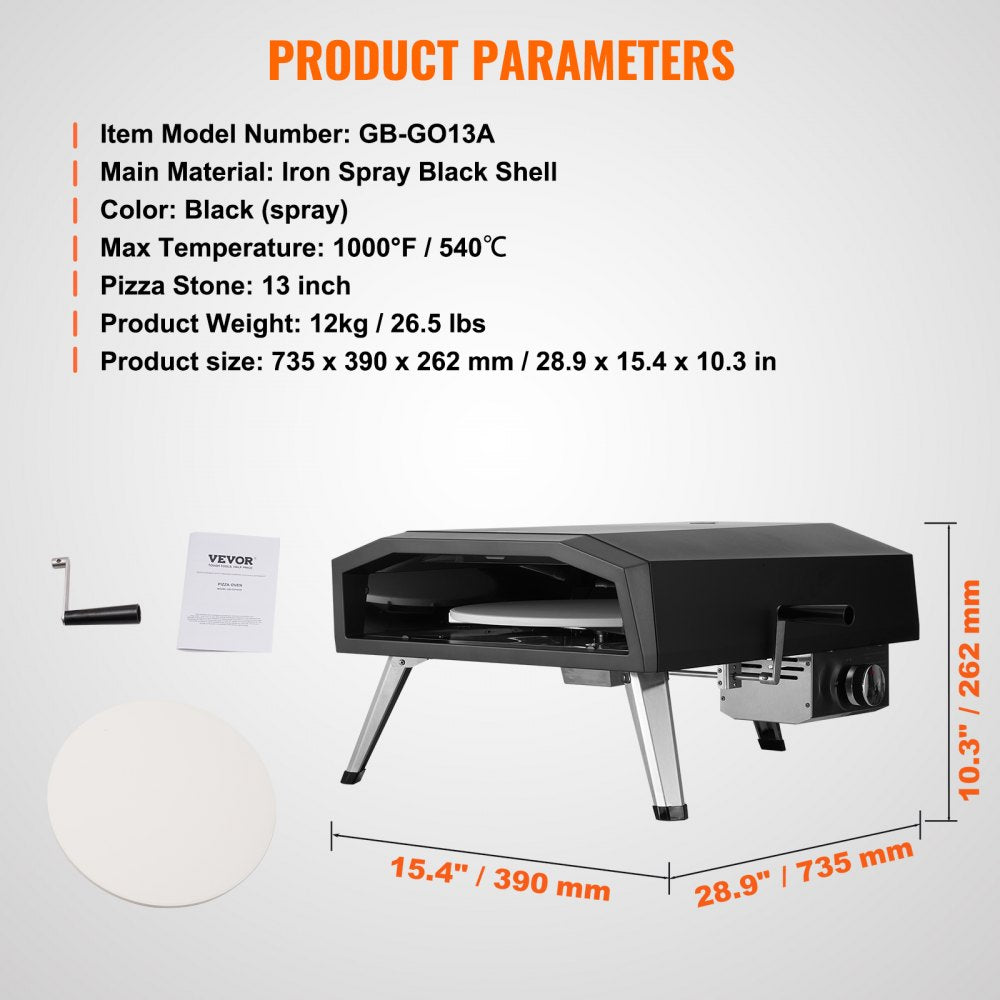 13" Outdoor Pizza Oven Portable Gas Oven Iron Spray Foldable for Camping