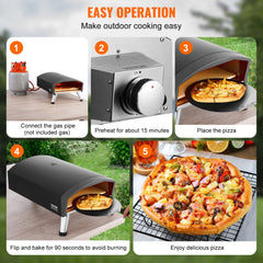 12" Outdoor Pizza Oven Portable Gas Oven Iron Spray Foldable for Camping