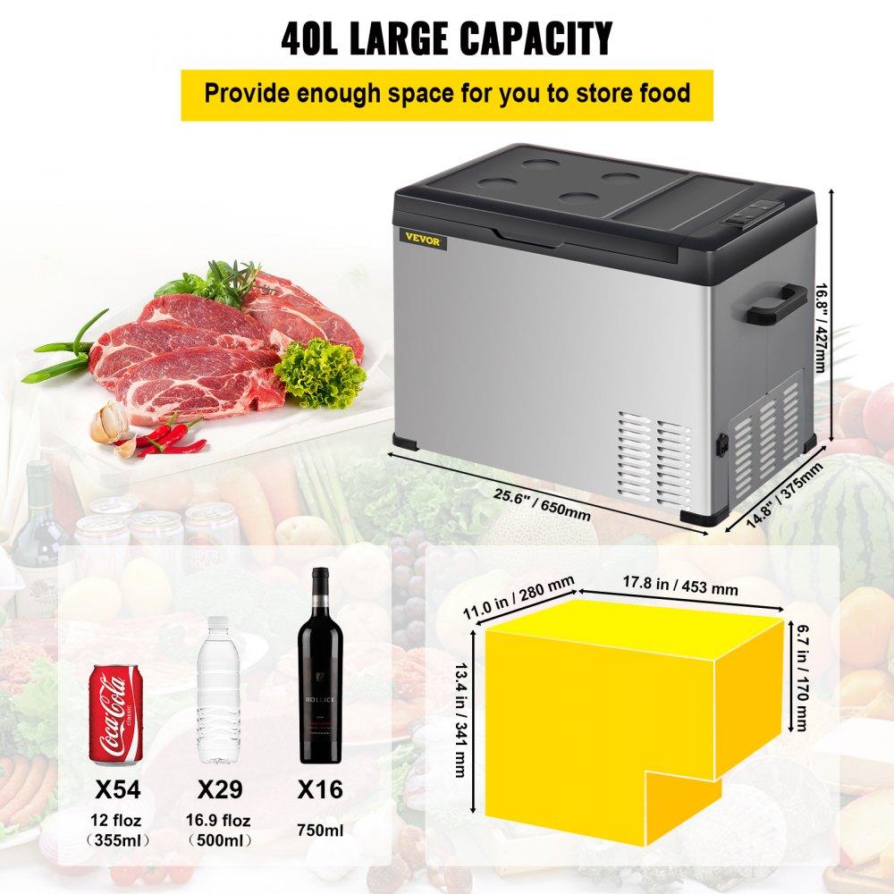 12 Volt Refrigerator, Portable Refrigerator (-4℉~68℉) With APP Control Car Compressor Fridge Cooler 12V/24V DC and 110-220V AC For Camping, Road Trip, Boat, Skincare, Outdoor and Home (42 Quart)