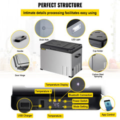 12 Volt Refrigerator, Portable Refrigerator (-4℉~68℉) With APP Control Car Compressor Fridge Cooler 12V/24V DC and 110-220V AC For Camping, Road Trip, Boat, Skincare, Outdoor and Home (42 Quart)