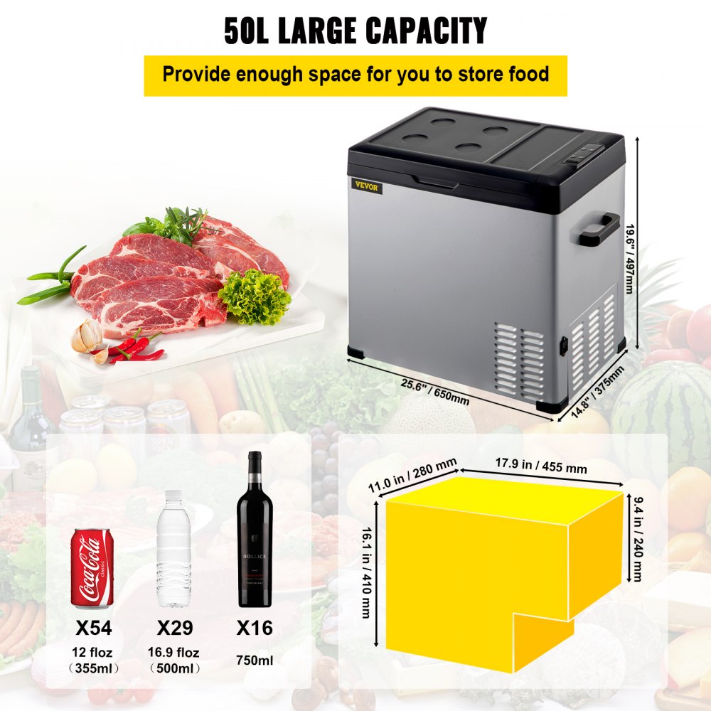 12 Volt Refrigerator, Portable Refrigerator (-4℉~68℉) With APP Control Car Compressor Fridge Cooler 12V/24V DC and 110-220V AC For Camping, Road Trip, Boat, Skincare, Outdoor and Home (53 Quart)