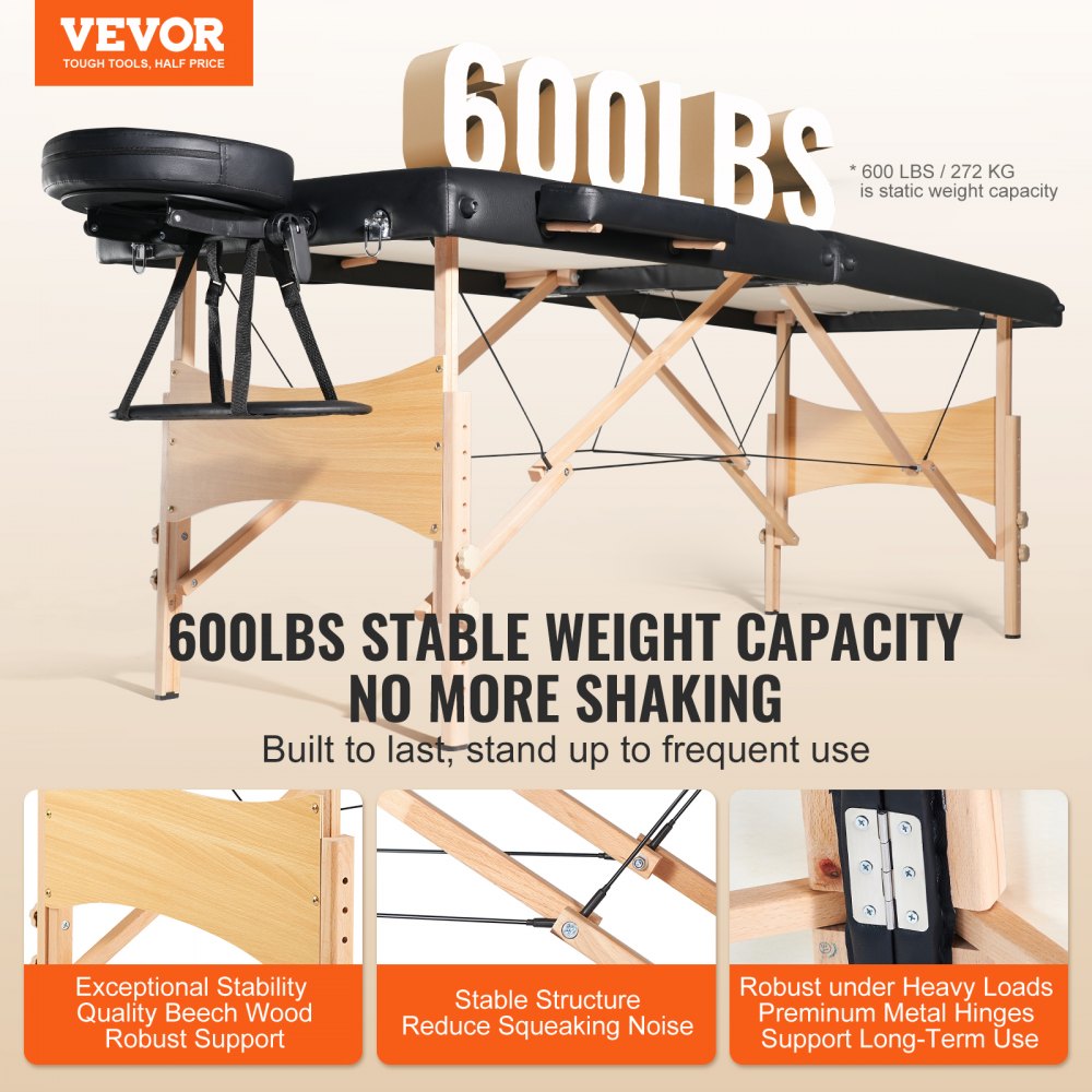 Portable Massage Table 28" W, 2 Folding Lightweight Massage Table, 8-Level Height Adjustable Salon Tattoo Bed, Spa Table with Headrest, Armrests, Hand Pallet & Carrying Bag, 600LBS