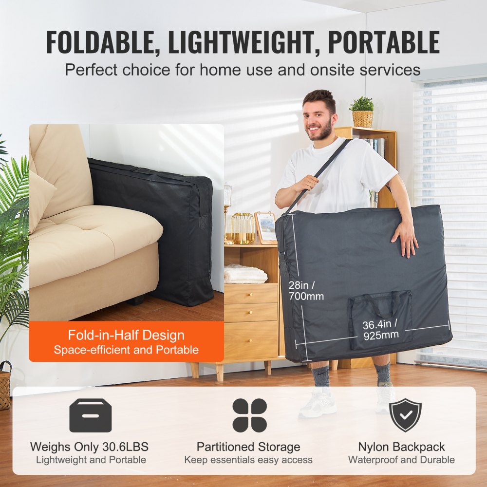 Portable Massage Table 28" W, 2 Folding Lightweight Massage Table, 8-Level Height Adjustable Salon Tattoo Bed, Spa Table with Headrest, Armrests, Hand Pallet & Carrying Bag, 600LBS