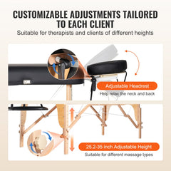 Professional Wide Massage Table 30" W, Heavy Duty Folding Massage Table,  8-Level Height Adjustable Facial Salon Tattoo Bed, Portable Spa Table with Headrest, Hand Pallet & Carrying Bag, 750LBS