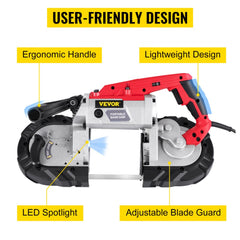 Bostome 5" deep cut portable band saw with variable speed motor and ergonomic grip design.