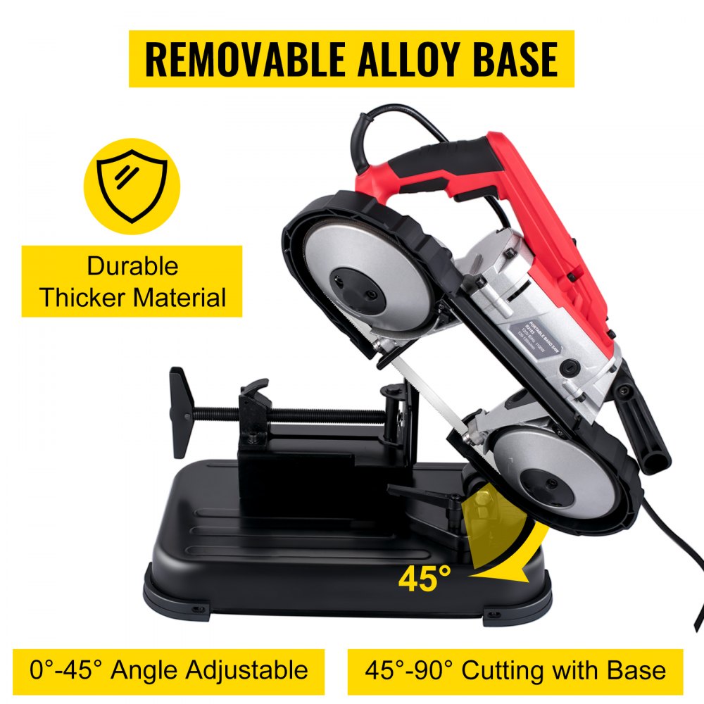 Bostome 5-inch portable band saw with LED indicator and adjustable base for precise cuts.