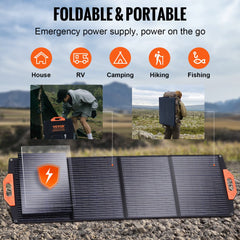 Portable Monocrystalline Solar Panel, Monocrystallin120W Foldable e ETFE Solar Charger, 23% Efficiency Solar Panel with Type C, DC 18V, QC3.0 USB Port, IP67 Waterproof for Home, Off Grid, Hiking