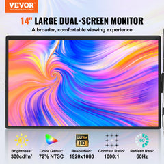 Portable Laptop Screen Extender, 14" FHD 1080P IPS Triple Extended Monitor for 13"-17" Laptop, Swivel Portable Monitor USB-C/USB-A/Mini HDMI Port, Compatible with Mac/Wins/Android/Switch/PS5