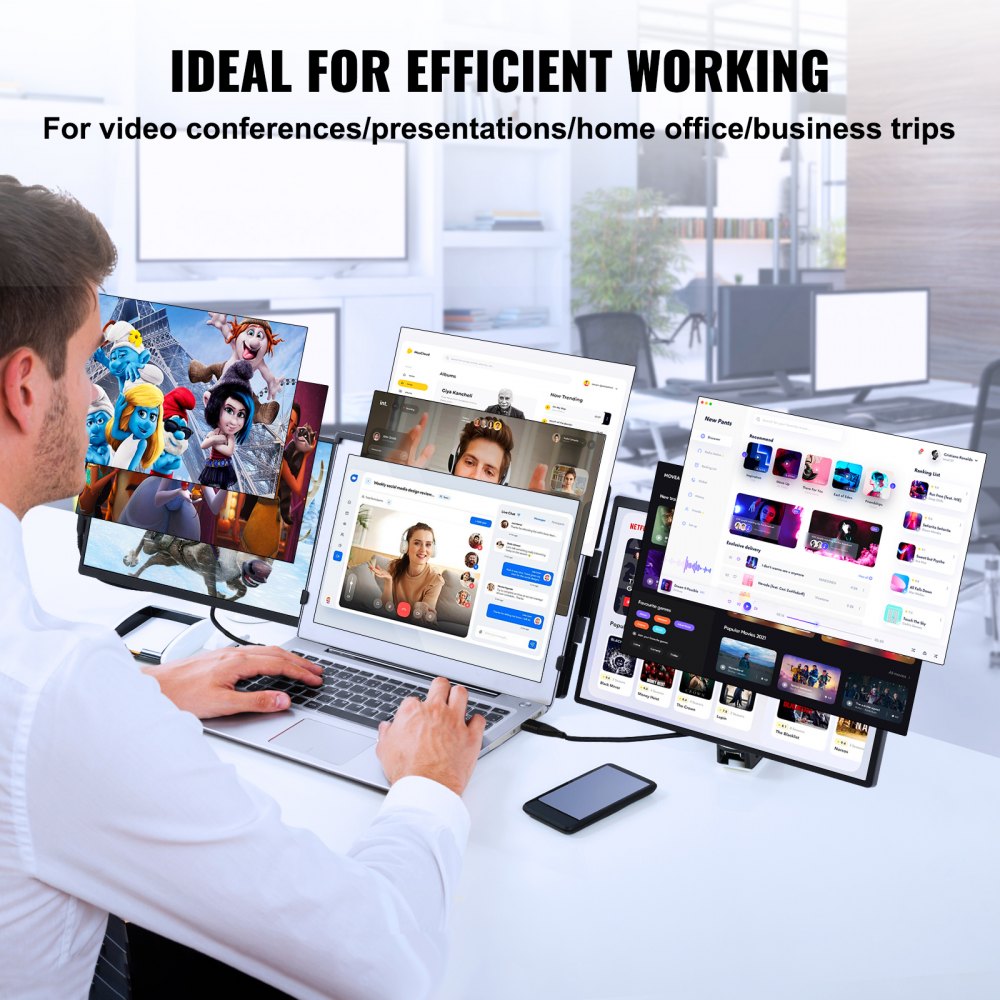 Portable Laptop Screen Extender, 14" FHD 1080P IPS Triple Extended Monitor for 13"-17" Laptop, Swivel Portable Monitor USB-C/USB-A/Mini HDMI Port, Compatible with Mac/Wins/Android/Switch/PS5