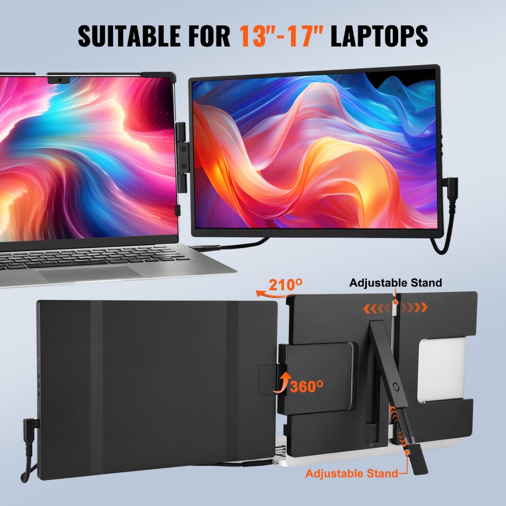 Portable Laptop Screen Extender, 14" FHD 1080P IPS Dual Extended Monitor for 13"-17" Laptop, Swivel Portable Monitor USB-C/USB-A/Mini HDMI Port, Compatible with Mac/Wins/Android/Switch/PS5