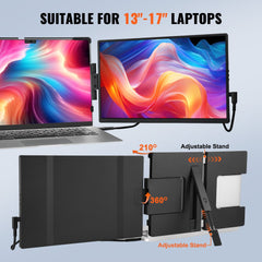 Portable Laptop Screen Extender, 14" FHD 1080P IPS Dual Extended Monitor for 13"-17" Laptop, Swivel Portable Monitor USB-C/USB-A/Mini HDMI Port, Compatible with Mac/Wins/Android/Switch/PS5