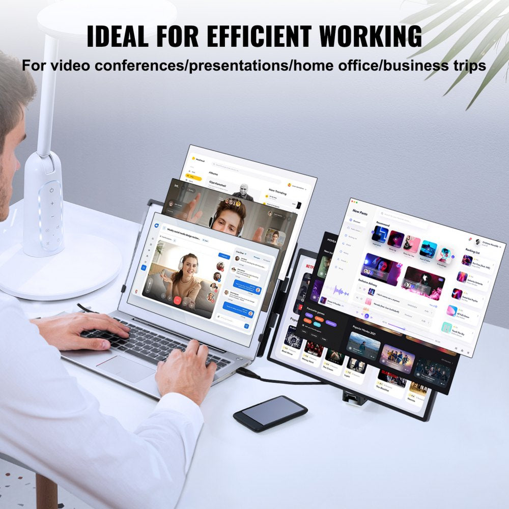 Portable Laptop Screen Extender, 14" FHD 1080P IPS Dual Extended Monitor for 13"-17" Laptop, Swivel Portable Monitor USB-C/USB-A/Mini HDMI Port, Compatible with Mac/Wins/Android/Switch/PS5