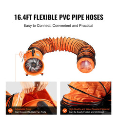 12-inch industrial ventilator fan with a 16.4ft duct hose for powerful airflow and portability.