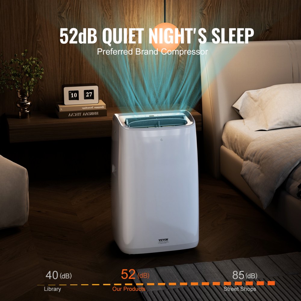Bostome 14000 BTU Portable Air Conditioner with LED interface, remote, and four-wheel mobility.