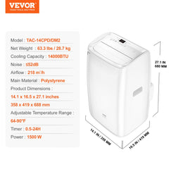 Bostome 14000 BTU Portable Air Conditioner with LED interface, remote, and four-wheel mobility.