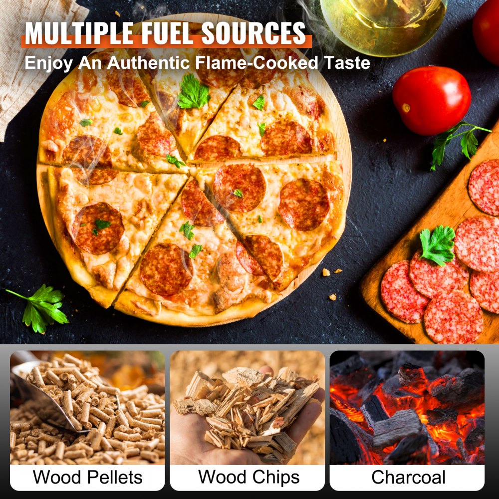 Outdoor Oven 12-inch Pellet and Charcoal Fired Maker, Portable Outside Stainless Steel Grill with Pizza Stone, Waterproof Cover, Shovel, Wood Burner for Backyard Camping, Black