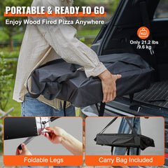 Outdoor Oven 12-inch Pellet and Charcoal Fired Maker, Portable Outside Stainless Steel Grill with Pizza Stone, Waterproof Cover, Shovel, Wood Burner for Backyard Camping, Black