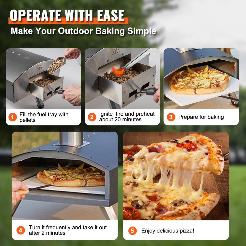 Outdoor Oven 12-inch Pellet and Charcoal Fired Maker, Portable Outside Stainless Steel Grill with Pizza Stone, Waterproof Cover, Shovel, Wood Burner for Backyard Camping, Black