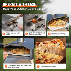 Outdoor Oven 12-inch Pellet and Charcoal Fired Maker, Portable Outside Stainless Steel Grill with Pizza Stone, Waterproof Cover, Shovel, Wood Burner for Backyard Camping, Black