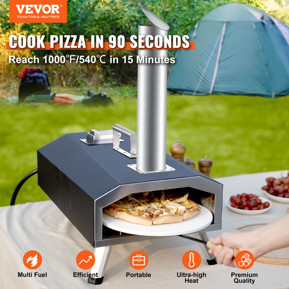 Multi-fuel Outdoor Pizza Oven, 12 inch Wood Fired & Gas Pizza Maker with Rotating Pizza Stone, Propane Pellet Dual Fuel Pizza Grill for Backyard, Portable Pizza Ovens for Outside, CSF Certified