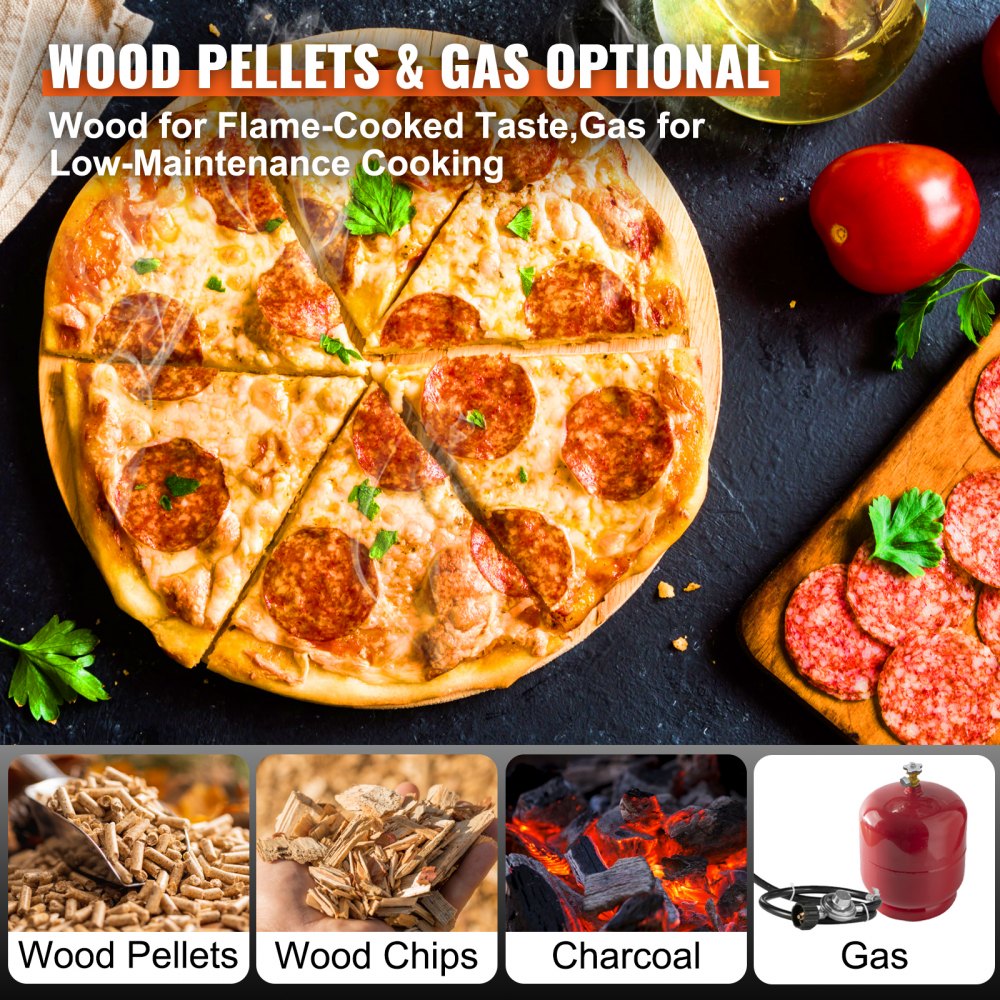 Multi-fuel Outdoor Pizza Oven, 12 inch Wood Fired & Gas Pizza Maker with Rotating Pizza Stone, Propane Pellet Dual Fuel Pizza Grill for Backyard, Portable Pizza Ovens for Outside, CSF Certified