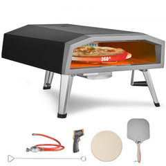 Outdoor Pizza Oven, 16-inch, Gas Fired Pizza Maker, Portable Outside Stainless Steel Pizza Grill with 360° Rotatable Pizza Stone, Waterproof Cover, Peel, IR Thermometer, Gas Burner, CSA Listed
