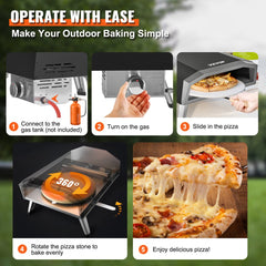 Outdoor Pizza Oven, 16-inch, Gas Fired Pizza Maker, Portable Outside Stainless Steel Pizza Grill with 360° Rotatable Pizza Stone, Waterproof Cover, Peel, IR Thermometer, Gas Burner, CSA Listed