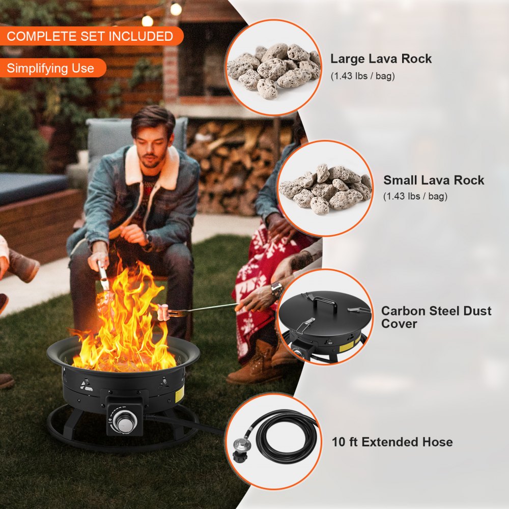 Propane Fire Pit 19” Outdoor Portable Gas Fire Pit for Heating 58000 BTU
