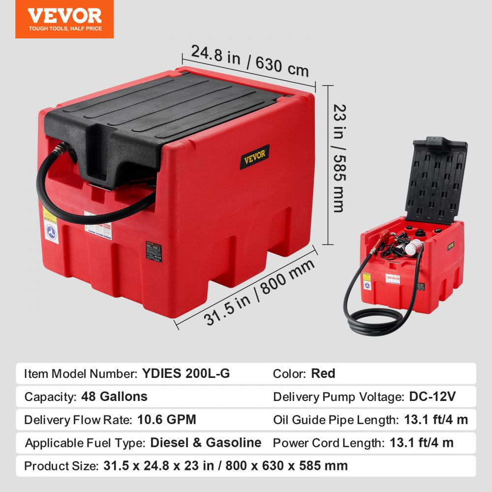 Portable Diesel & Gasoline Tank 48 Gal Fuel Tank with 12V Transfer Pump