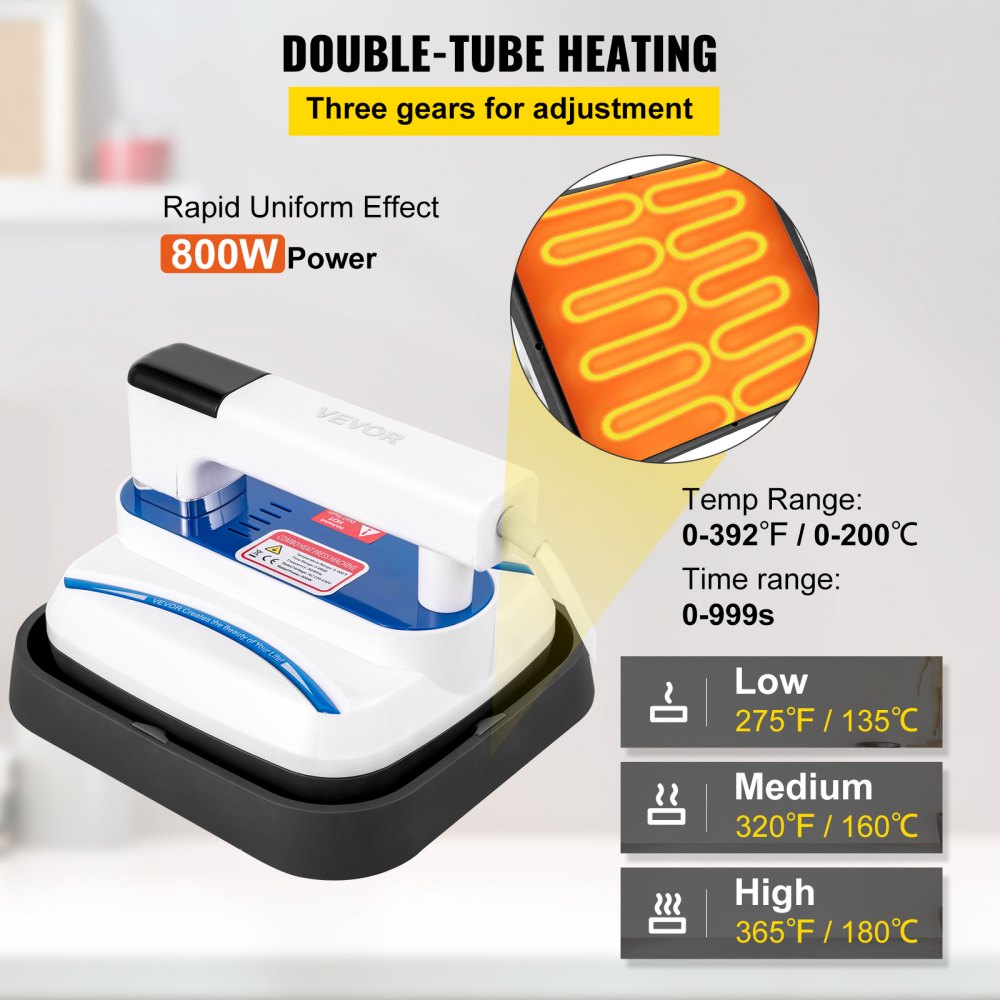 Bostome 7x8 inch portable mini heat press machine with 800W power, touch screen, and three temperature gears.