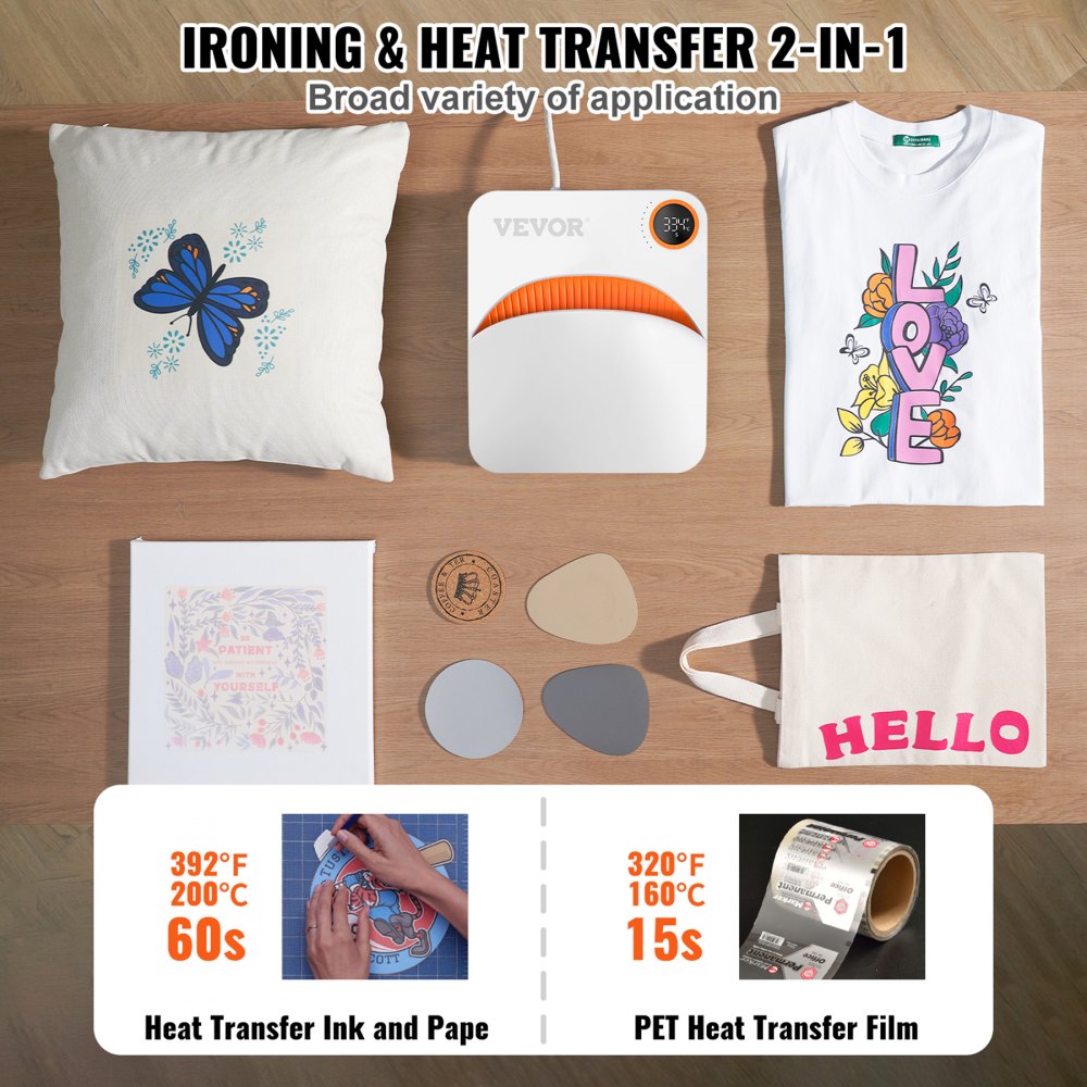Heat Press Machine,10x12inches Portable Shirt Printing Multifunctional Sublimation Transfer Heat Press Machine Teflon Coated, Easy Iron-on Press for T-shirts/Bags/HTV/Pillows Vinyl Projects