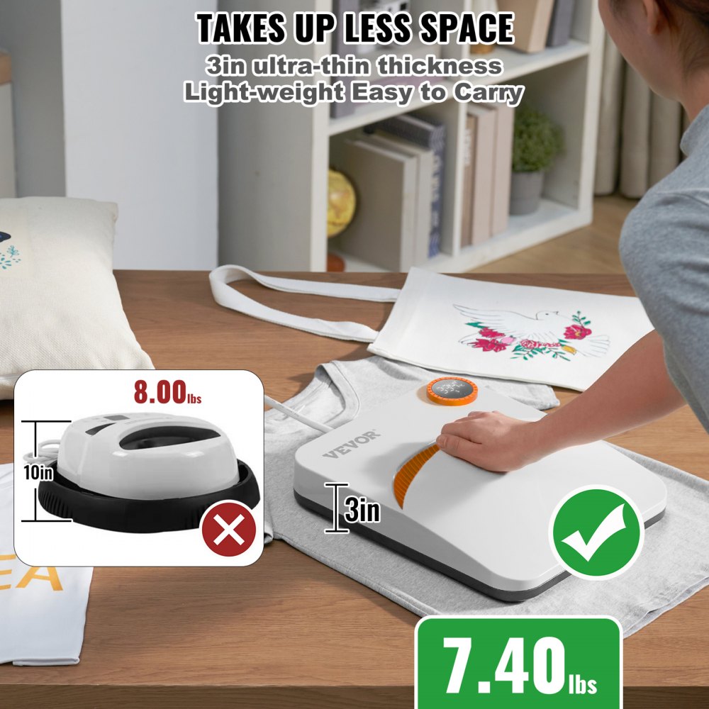Heat Press Machine,10x12inches Portable Shirt Printing Multifunctional Sublimation Transfer Heat Press Machine Teflon Coated, Easy Iron-on Press for T-shirts/Bags/HTV/Pillows Vinyl Projects