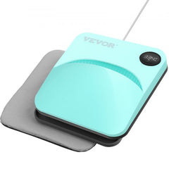 9x9 inch portable teal heat press machine with Teflon-coated plate and digital controls.