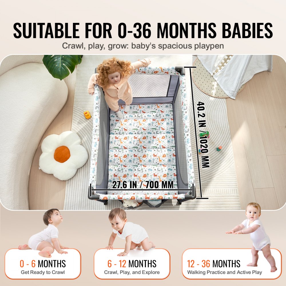 Baby Playpen Quick-Folding Portable Baby Toddler Fence Play Yard & Wheels