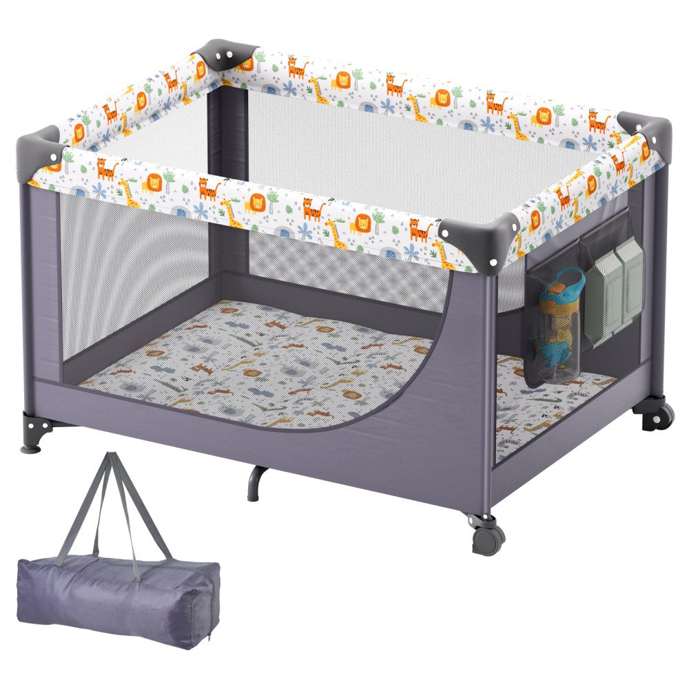 Baby Playpen Quick-Folding Portable Baby Toddler Fence Play Yard & Wheels