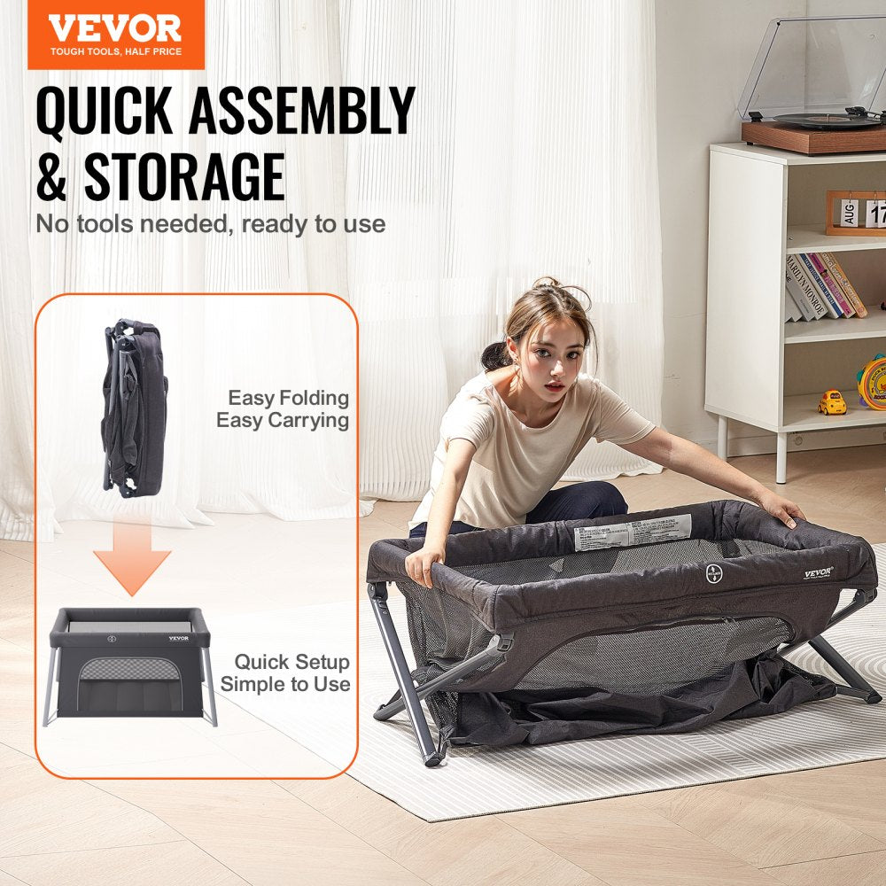 Baby Travel Crib Play Yard Folding Baby Toddler Playpen with Zipper Gate