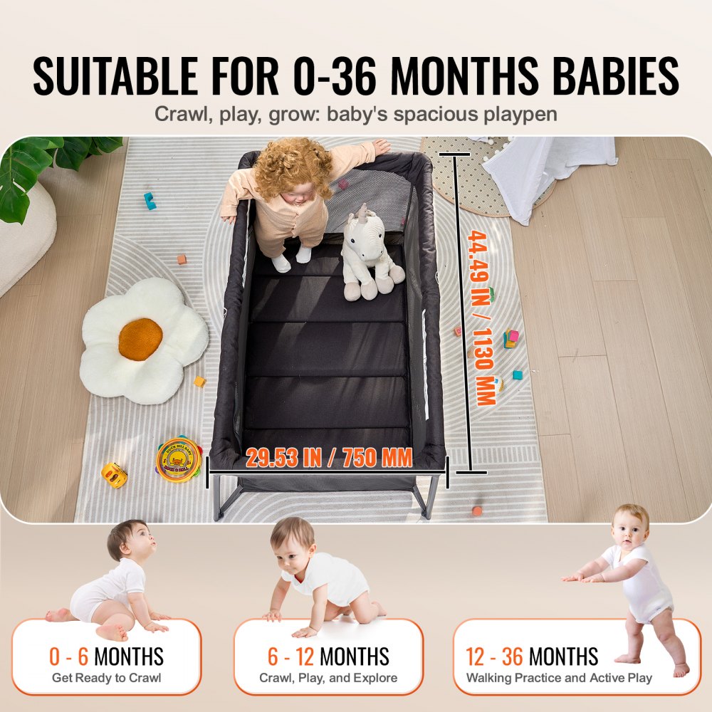Baby Travel Crib Play Yard Folding Baby Toddler Playpen with Zipper Gate
