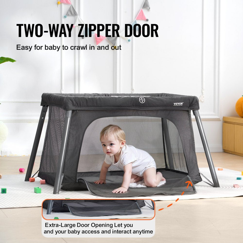 Baby Travel Crib Play Yard Folding Baby Toddler Playpen with Zipper Gate