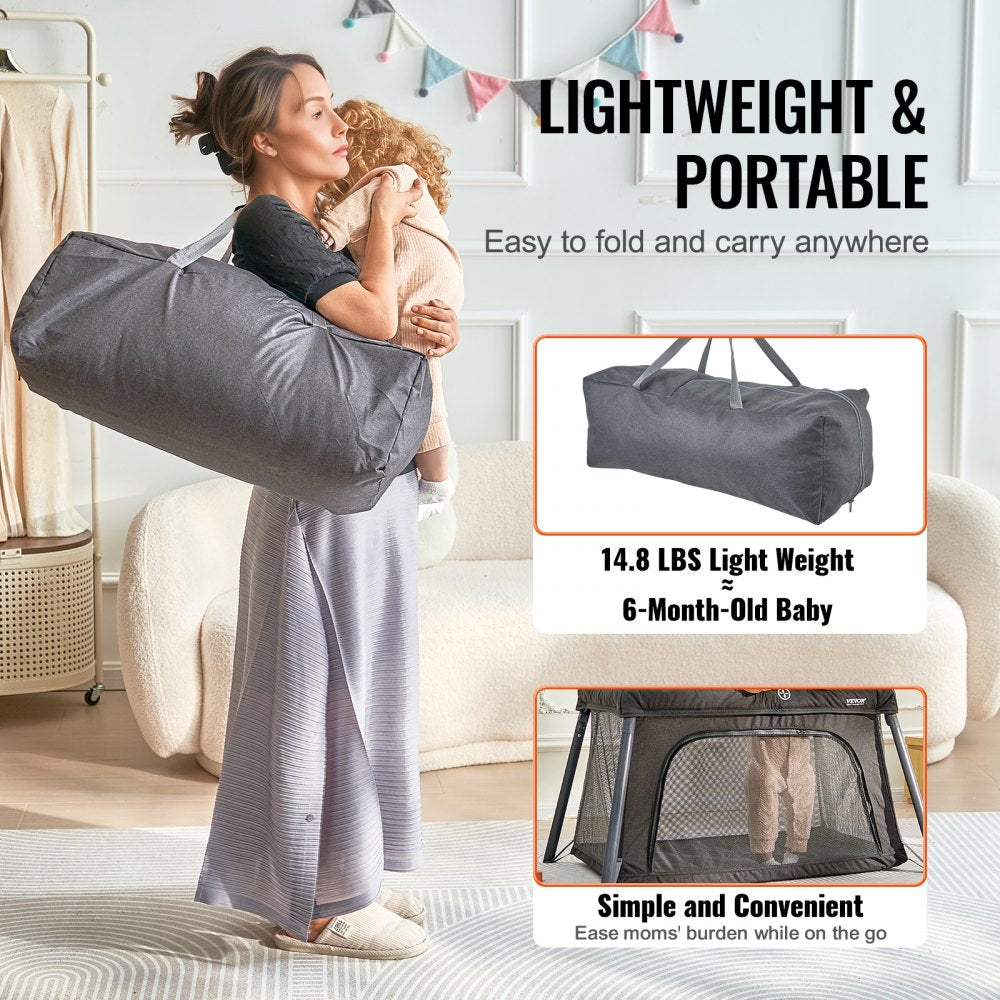 Baby Travel Crib Play Yard Folding Baby Toddler Playpen with Zipper Gate