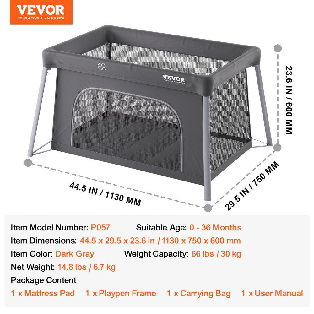 Baby Travel Crib Play Yard Folding Baby Toddler Playpen with Zipper Gate