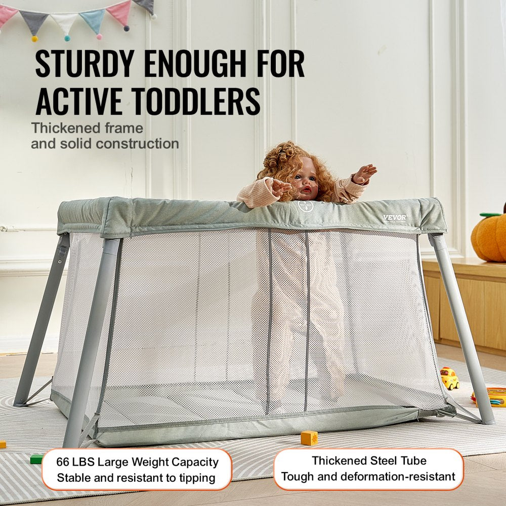 Baby Travel Crib and Play Yard Folding Baby Playpen with Soft Mattress Pad