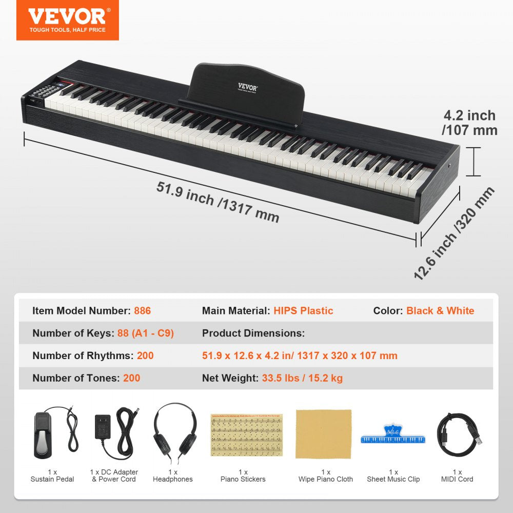 88 Key Fully Weighted Digital Piano Dual Keyboard Speakers Sustain Pedal